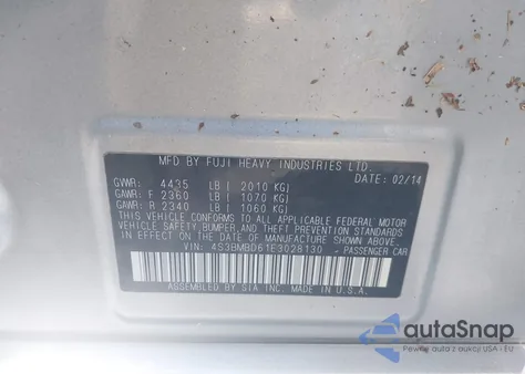 2014 Subaru Legacy 2.5I Premium from USA, damaged, VIN 4S3BMBD61E3028130